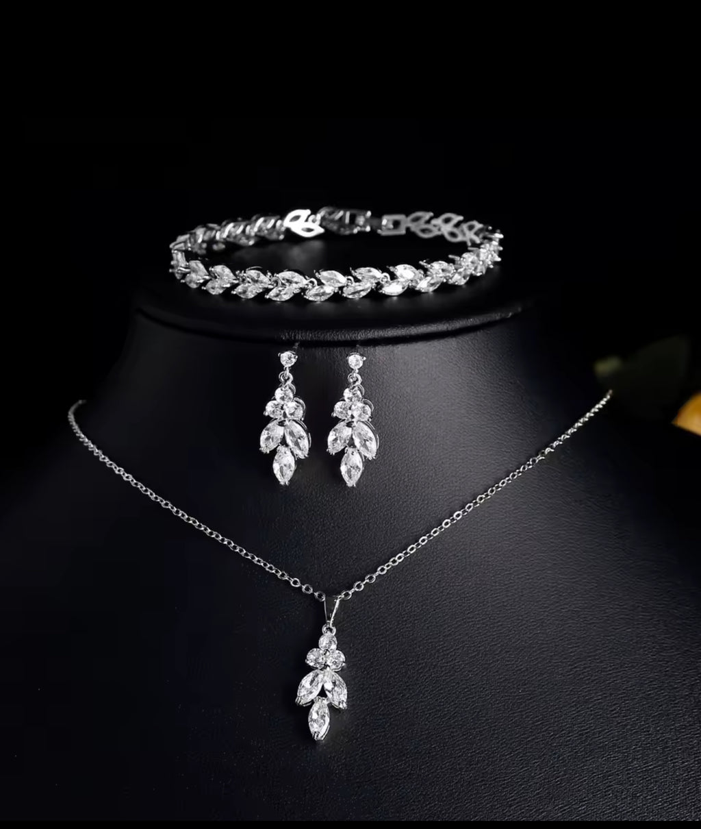 Zakol Luxe Brilliant Zirconia Blad Ketting Oorbellen Ringen Armbanden Set Voor Vrouwen Cz Drop Bridal Wedding Sieraden Sets Nieuwe