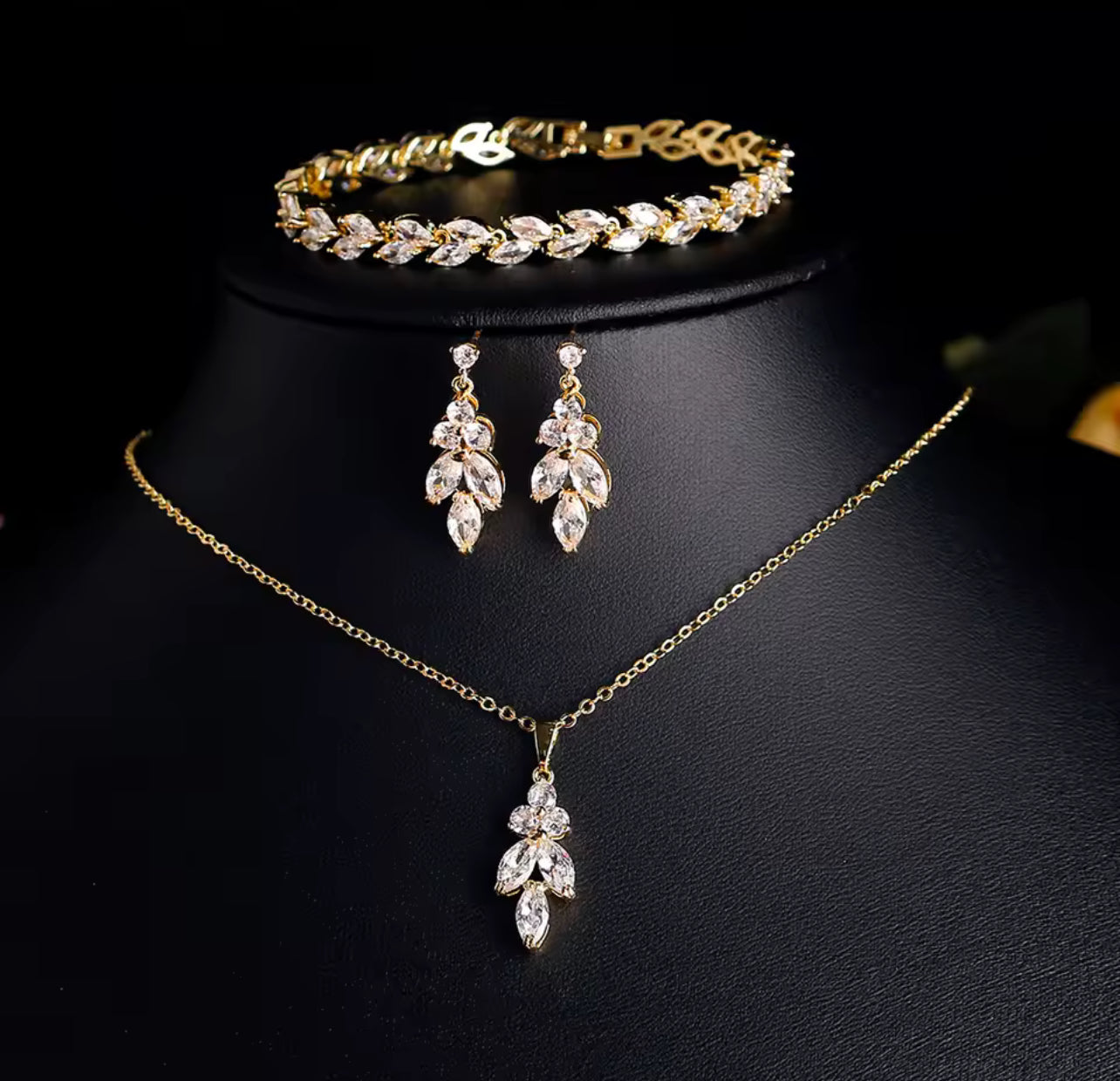 Zakol Luxe Brilliant Zirconia Blad Ketting Oorbellen Ringen Armbanden Set Voor Vrouwen Cz Drop Bridal Wedding Sieraden Sets Nieuwe