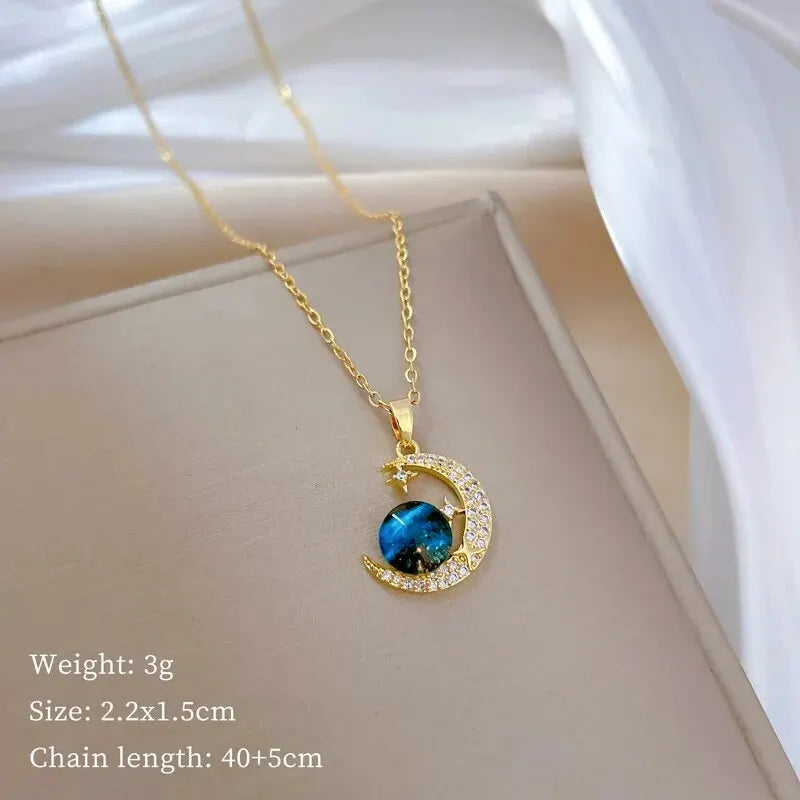 Light Luxury Titanium Steel Star Series Necklace for Women Gold Color Planet Moon Astronaut Pendant Necklaces Jewelry Gifts