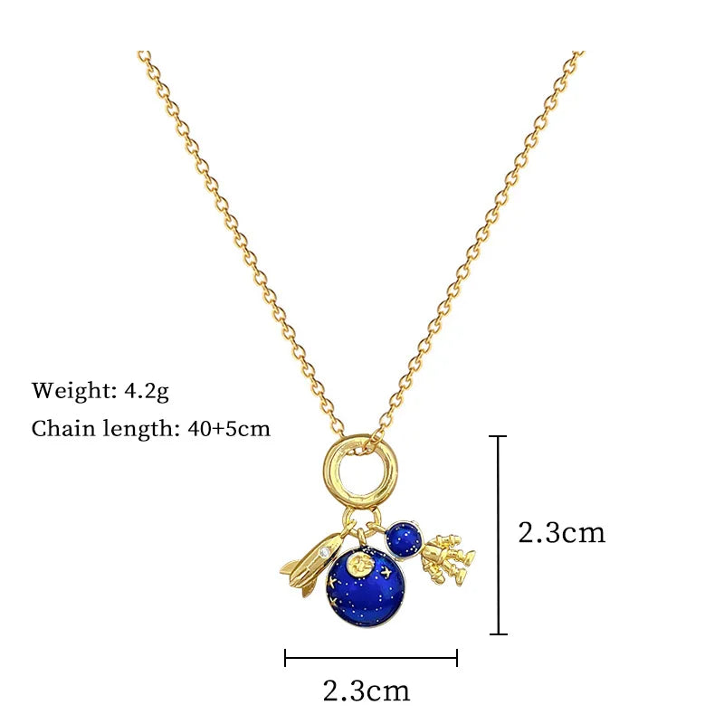 Light Luxury Titanium Steel Star Series Necklace for Women Gold Color Planet Moon Astronaut Pendant Necklaces Jewelry Gifts